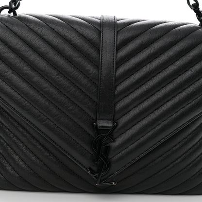 Saint Laurent Sheepskin Matelasse Chevron Monogram Monochrome Large College Satchel Black 8 of 11