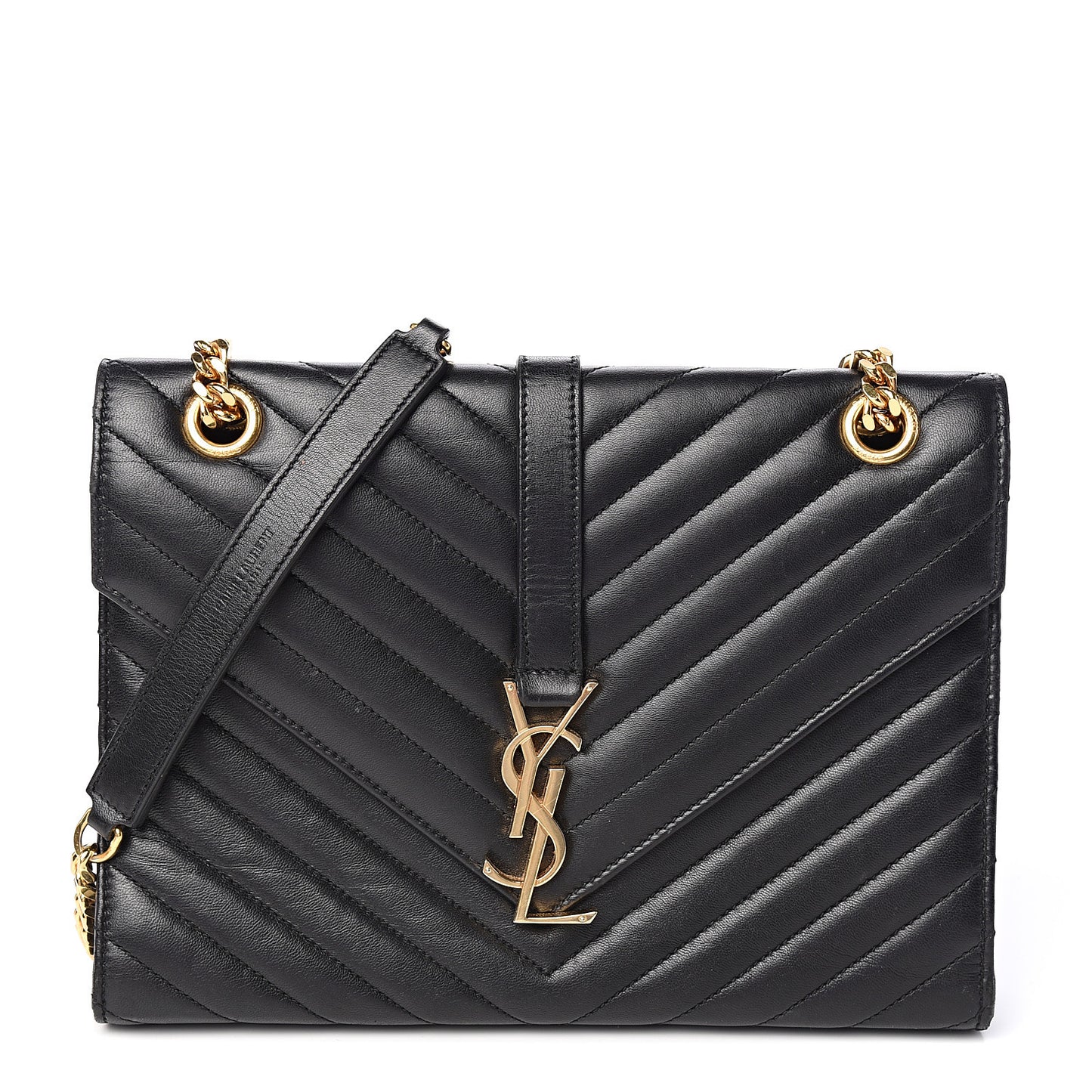 Lambskin Matelasse Chevron Medium Monogram Satchel Black