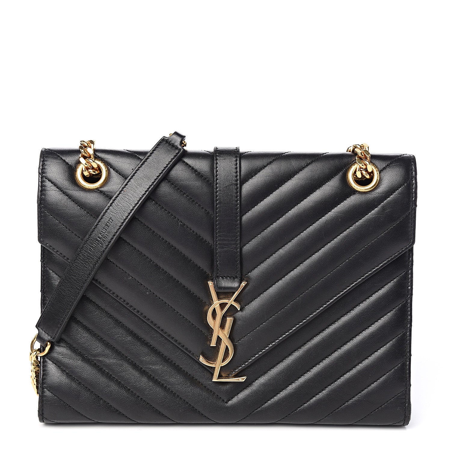 Saint Laurent Lambskin Matelasse Chevron Medium Monogram Satchel Black 1 of 10