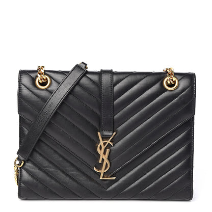 Saint Laurent Lambskin Matelasse Chevron Medium Monogram Satchel Black 1 of 10