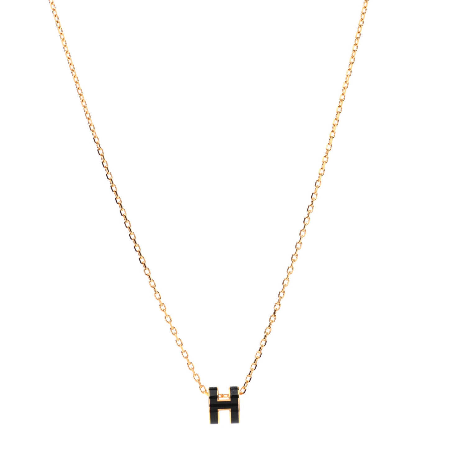 Lacquered Gold Mini Pop H Pendant Necklace Black