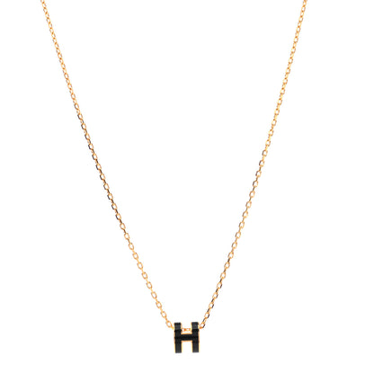 Hermes Lacquered Gold Mini Pop H Pendant Necklace Black 1 of 7