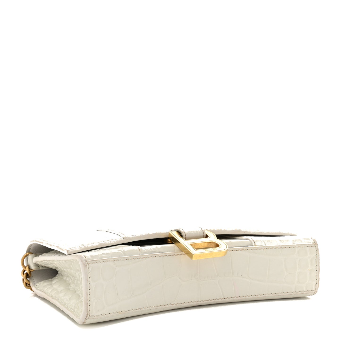 Shiny Calfskin Crocodile Embossed Hourglass Chain Bag White