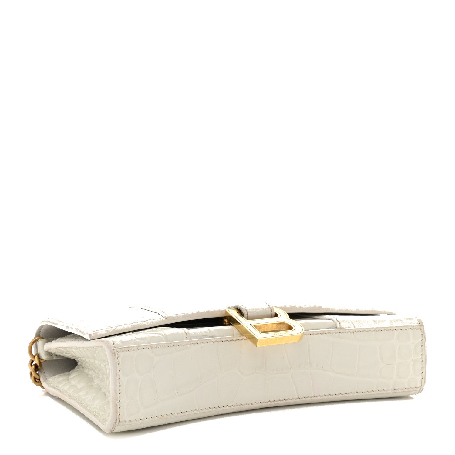Balenciaga Shiny Calfskin Crocodile Embossed Hourglass Chain Bag White 4 of 11