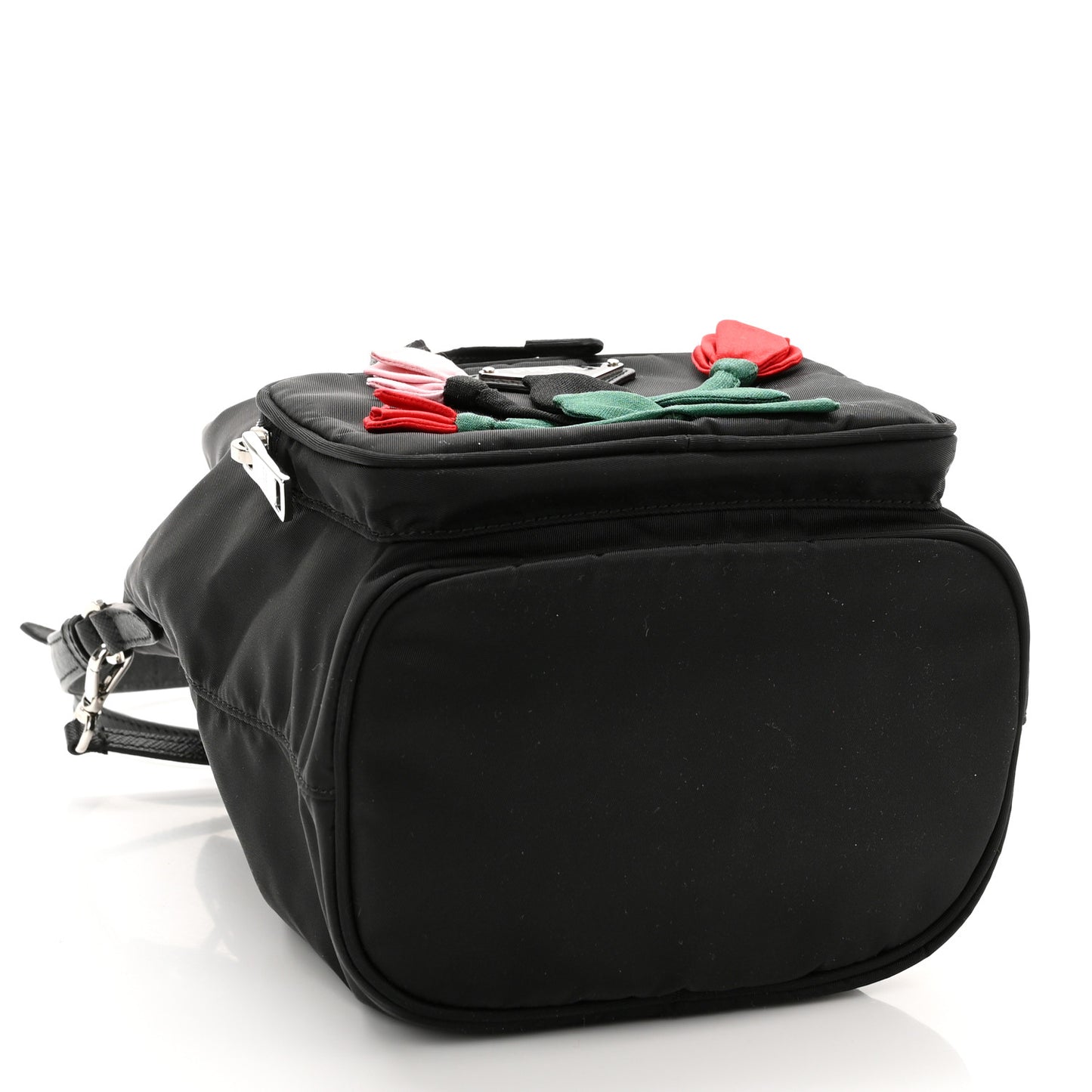 Re-Nylon Saffiano Roses Duet Bucket Crossbody Bag Black