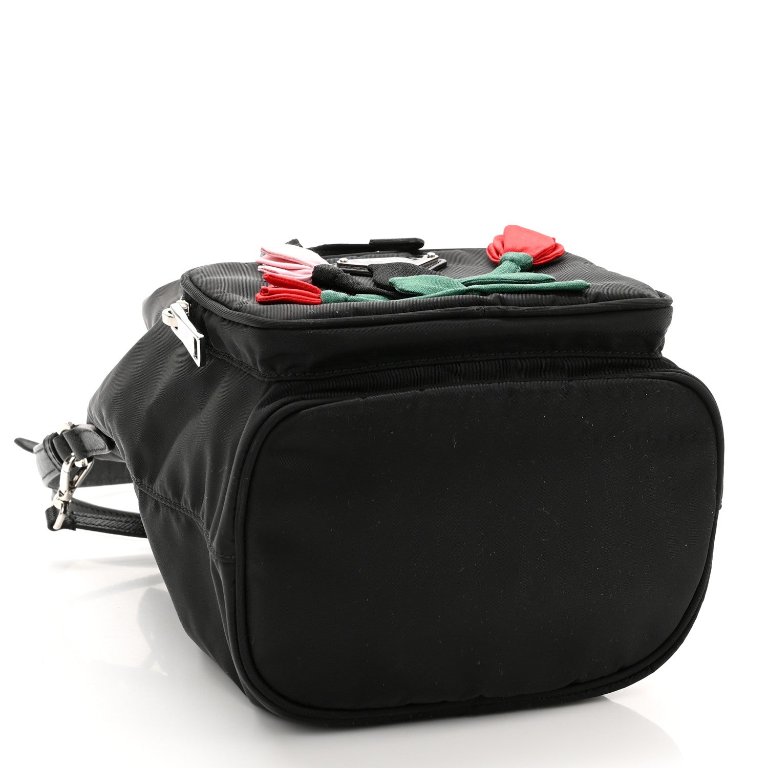 Prada Re-Nylon Saffiano Roses Duet Bucket Crossbody Bag Black 4 of 11