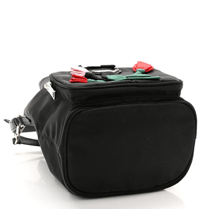 Prada Re-Nylon Saffiano Roses Duet Bucket Crossbody Bag Black 4 of 11
