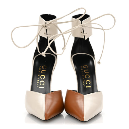 Gucci Nappa Charlotte Priscilla Ankle Cuff Pumps 38 New 38 Mystic White Harness Brown 3 of 10