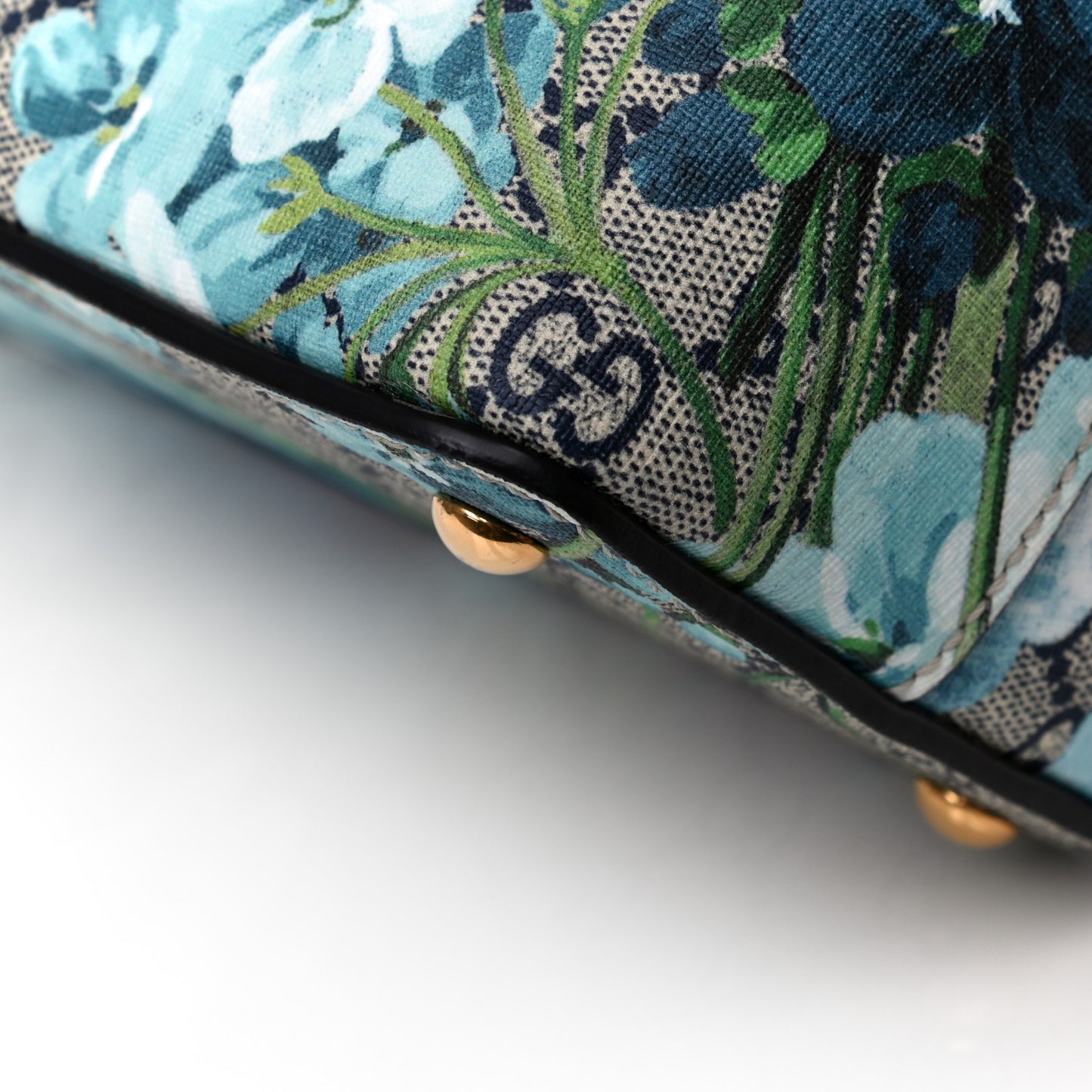 GG Supreme Monogram Blooms Medium Zip Top Tote Beige Blue Navy Hibiscus Red