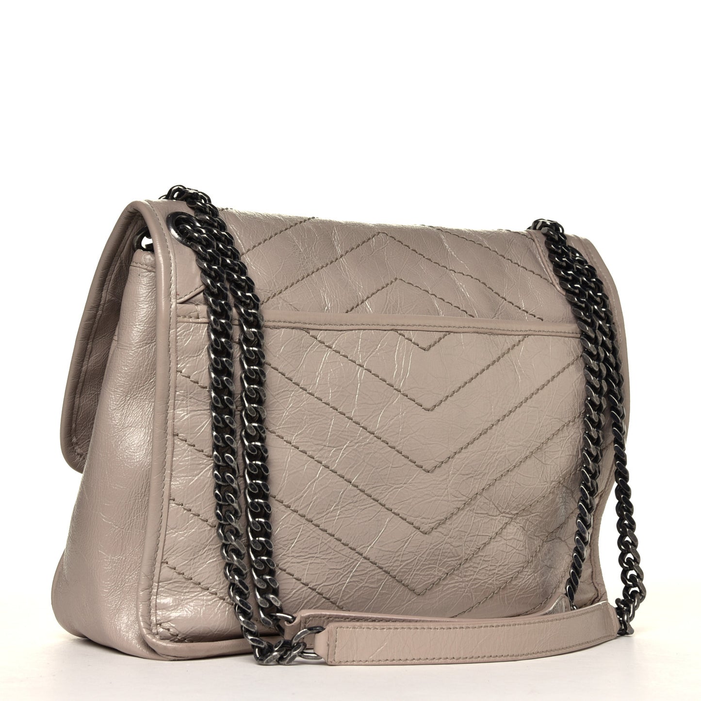 Crinkled Calfskin Matelasse Monogram Medium Niki Chain Satchel Natural