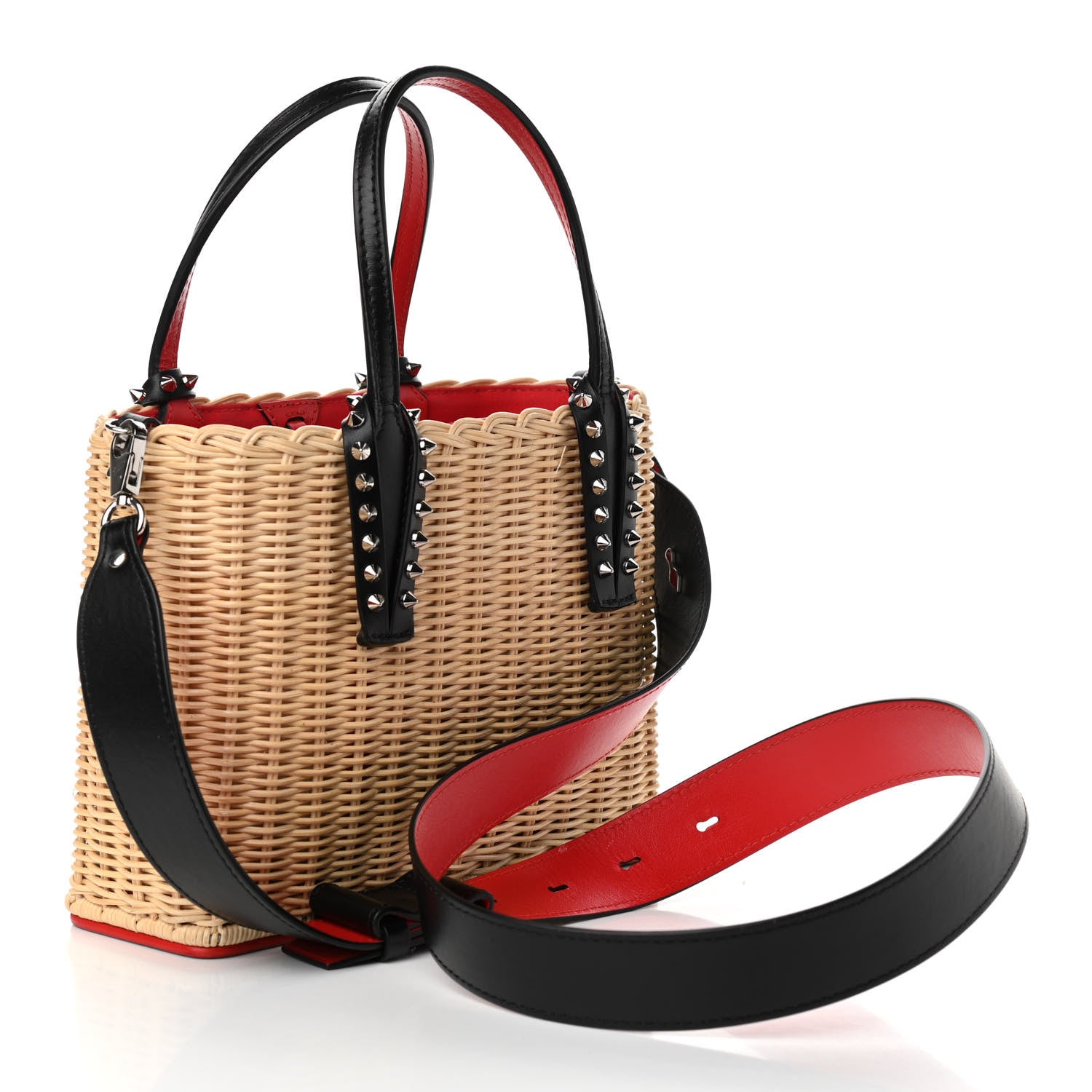 Christian Louboutin Raffia Calfskin Cabata Mini Spiked Tote Beige 5 of 25