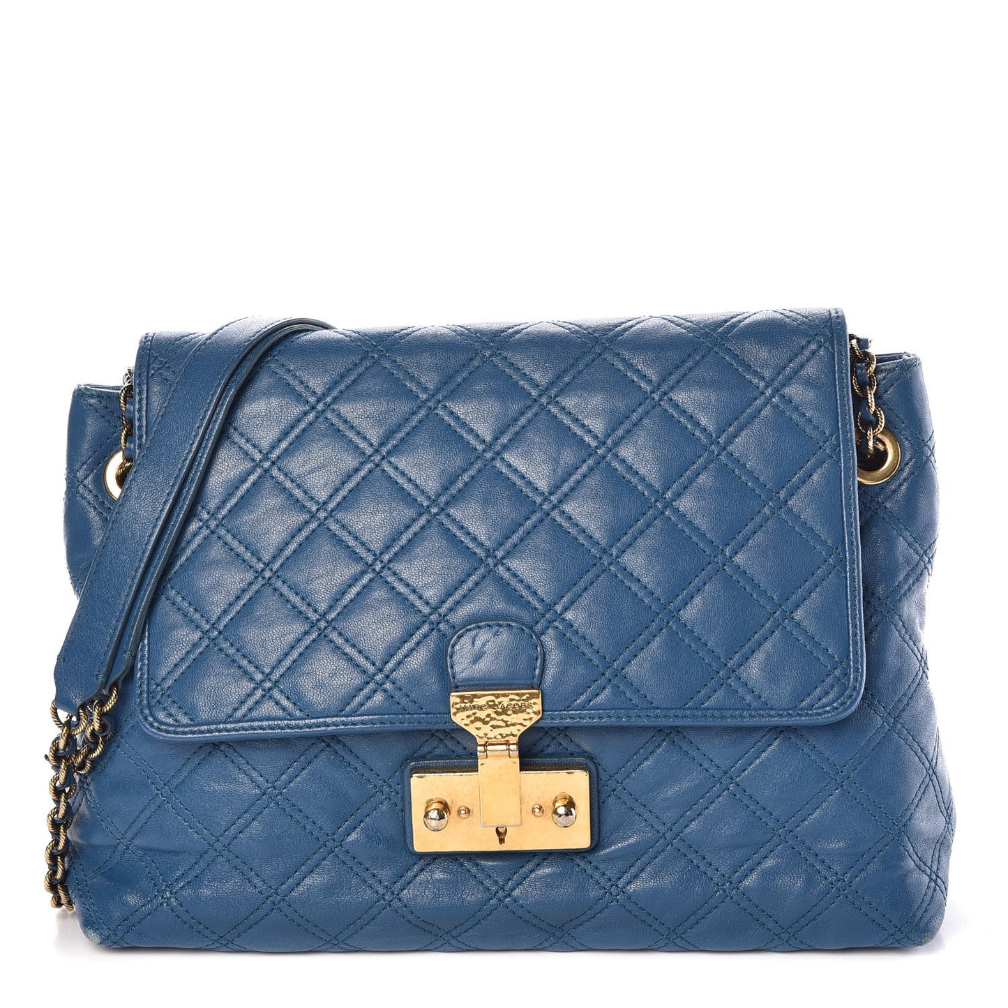 Lambskin Quilted Large Baroque Single Flap Bag Blue