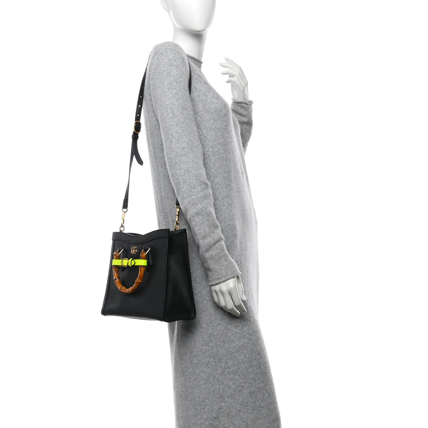 Gucci Calfskin Small Diana Tote Bag Black Yellow Fluo 2 of 14