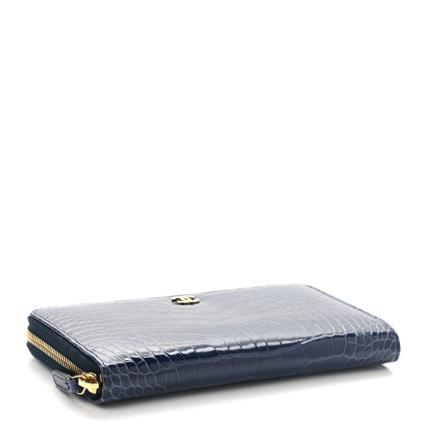 Alligator Large Gusset Zip Around Wallet Blue