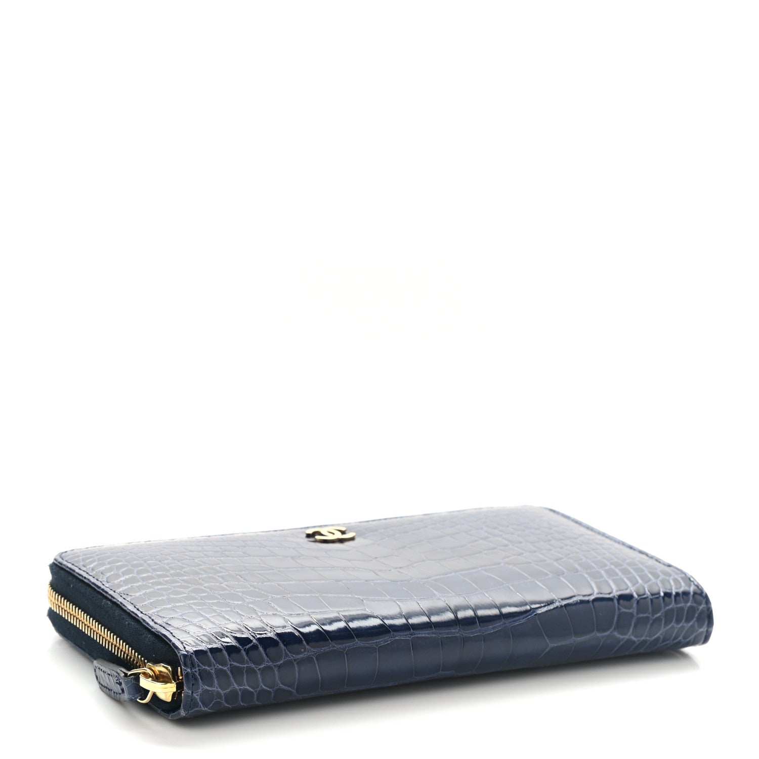 Chanel Alligator Large Gusset Zip Around Wallet Blue 4 of 8