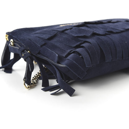 Burberry Suede Fringe Peyton Crossbody Clutch Bag Blue 6 of 9