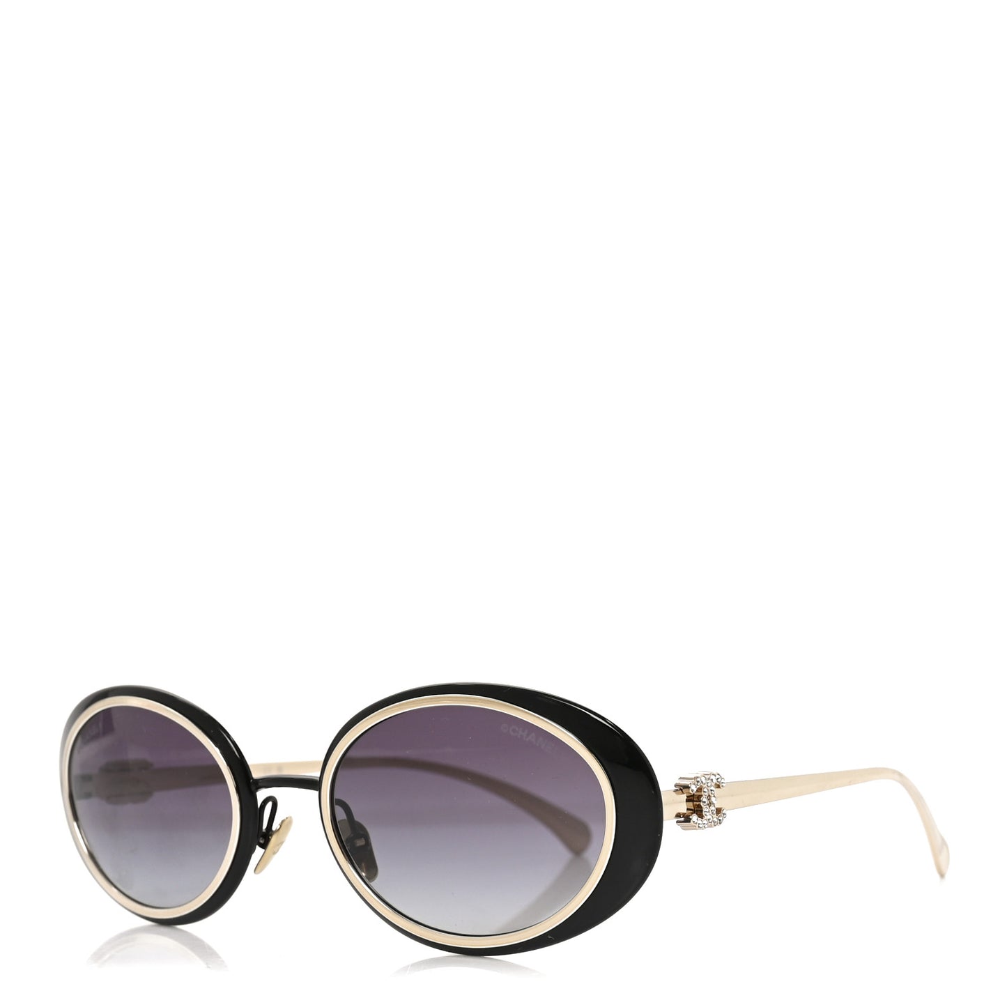 Metal Crystal Oval Sunglasses 71708 Black Gold