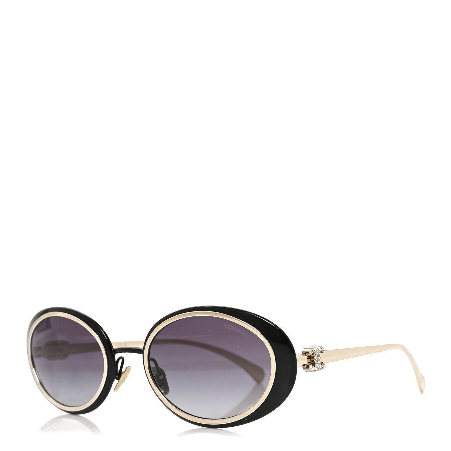 Chanel Metal Crystal Oval Sunglasses 71708 Black Gold 1 of 6