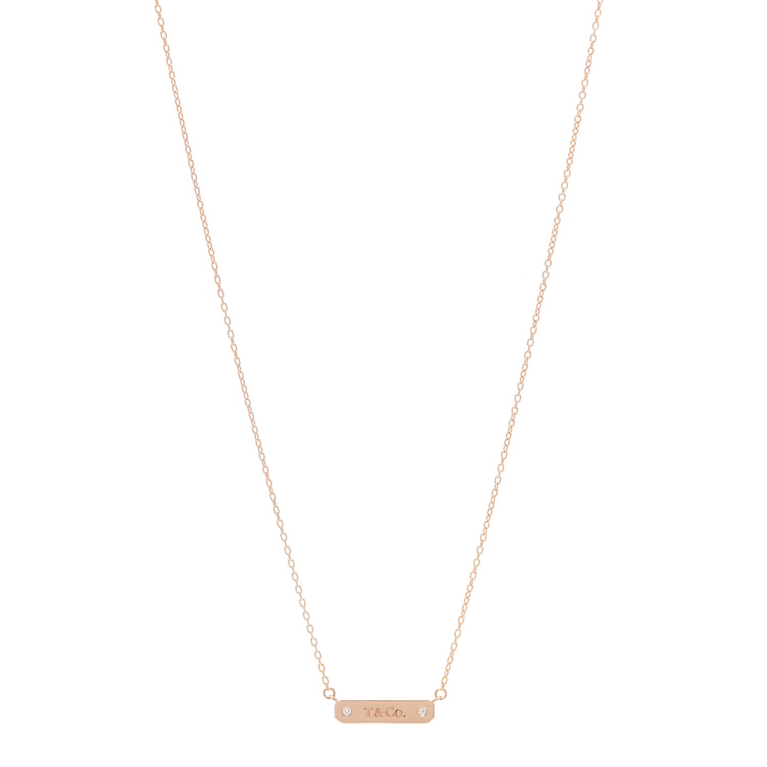 Tiffany 18K Rose Gold Diamond Micro Bar Pendant Necklace 1 of 5