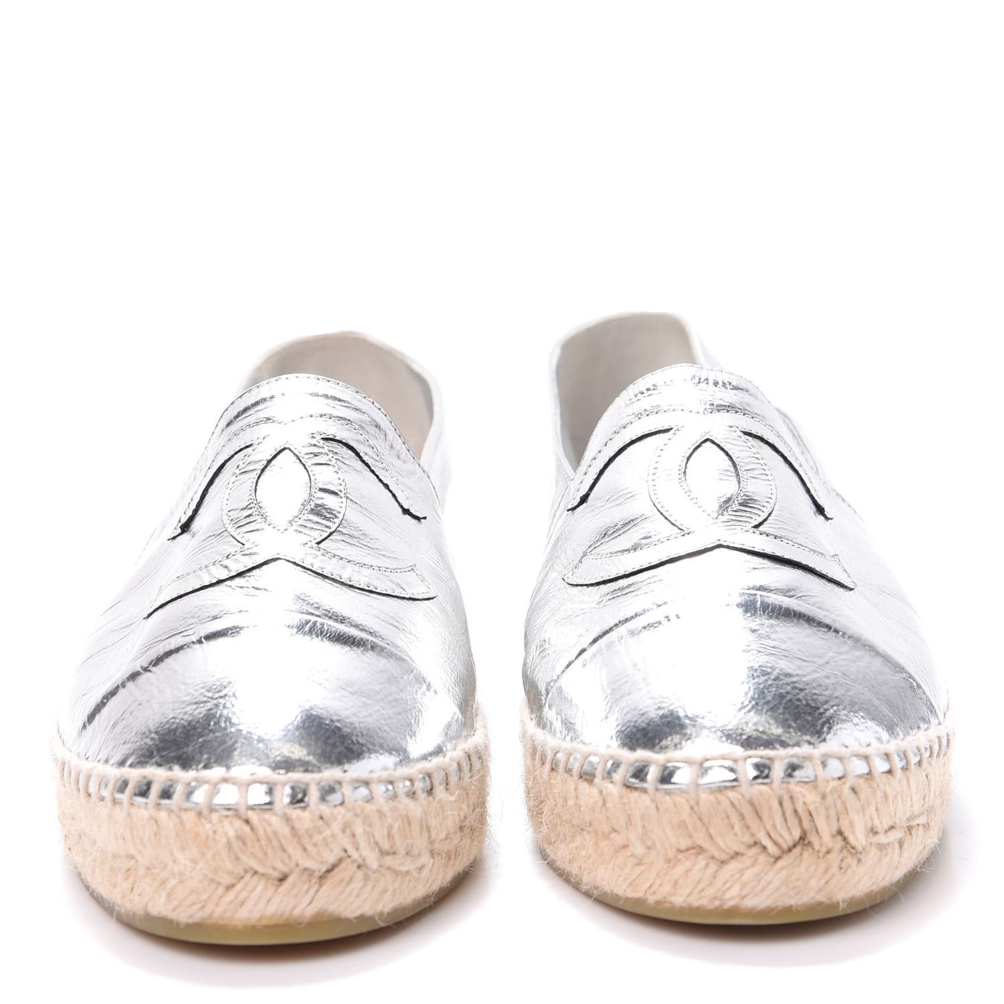 Laminated Goatskin CC Espadrilles 41 Silver