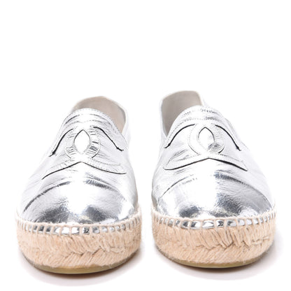 Chanel Laminated Goatskin CC Espadrilles 41 Silver 2 of 9