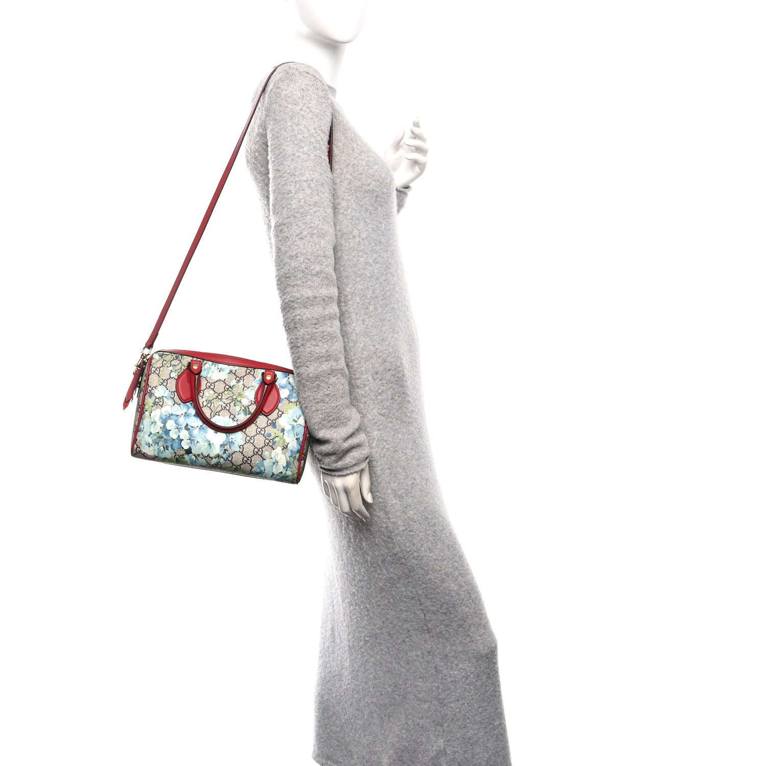 Gucci GG Supreme Monogram Blooms Small Boston Beige Blue Navy Hibiscus Red 2 of 11