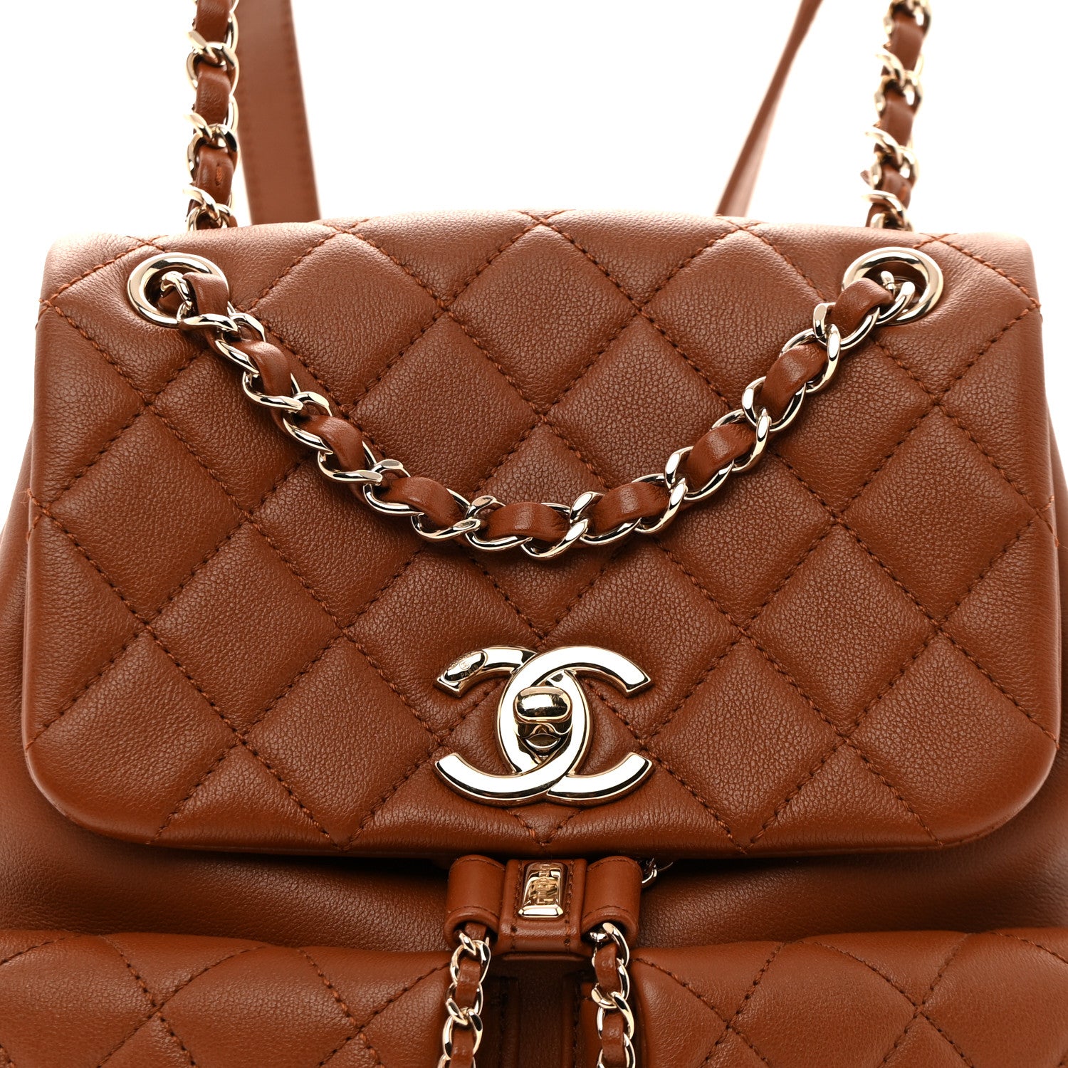 Chanel Calfskin Quilted Medium Duma Pockets Drawstring Backpack Light Brown 7 of 9