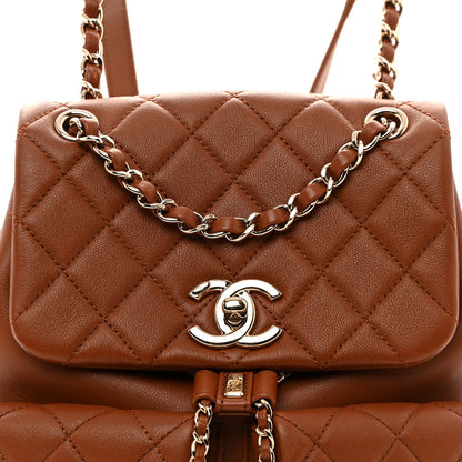 Chanel Calfskin Quilted Medium Duma Pockets Drawstring Backpack Light Brown 7 of 9