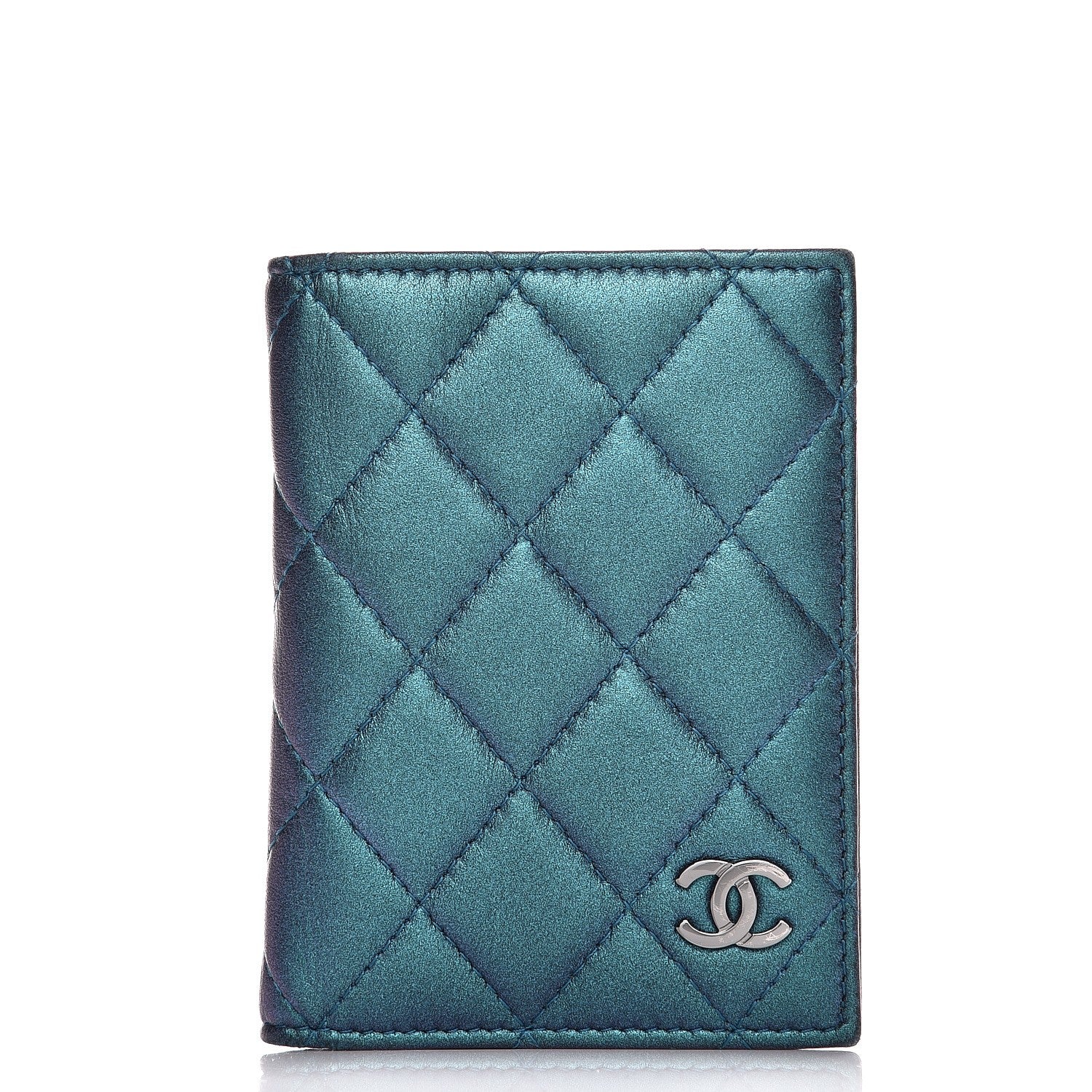 Chanel Metallic Lambskin Quilted Card Holder Wallet Turquoise 1 of 7