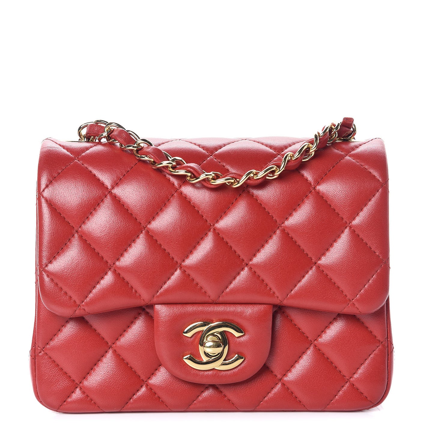 Lambskin Quilted Mini Square Flap Red