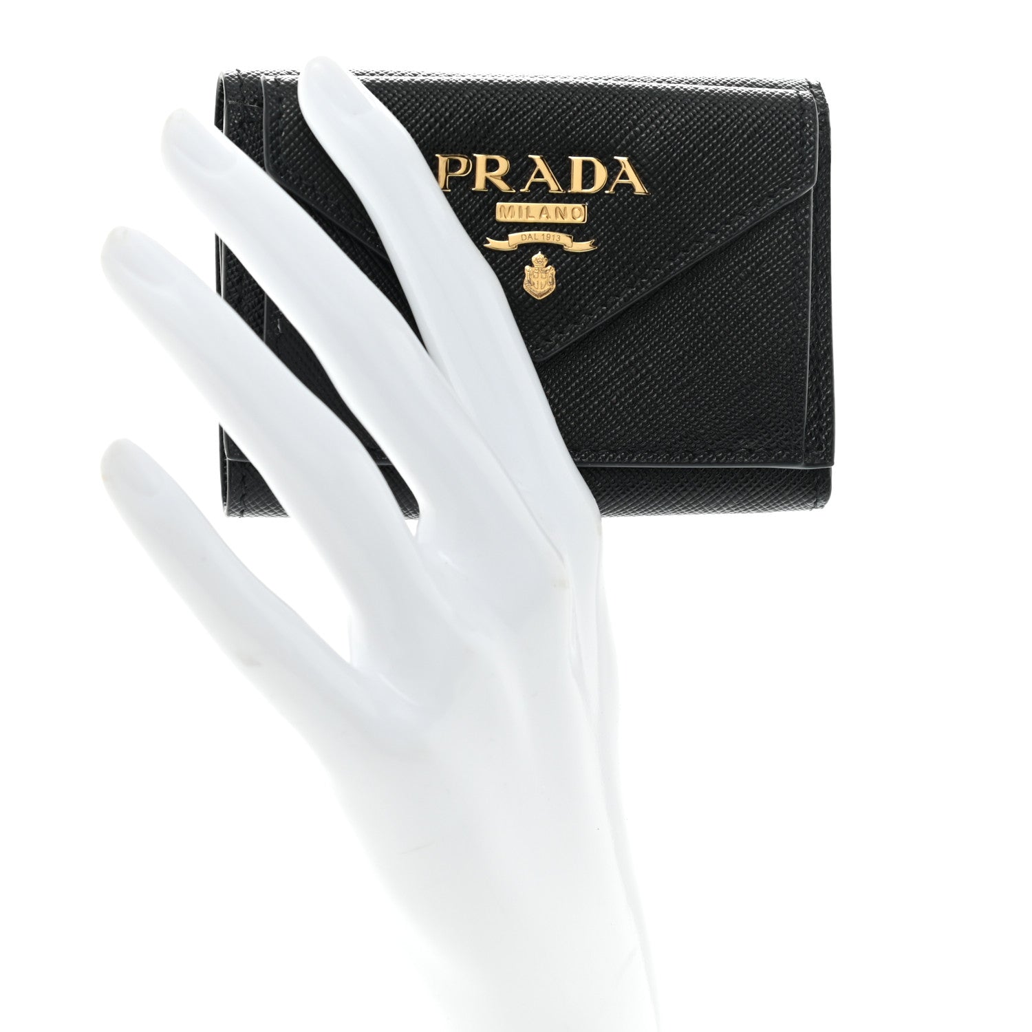 Prada Saffiano Metal Tri-Fold Envelope Card Holder Wallet Black 3 of 9