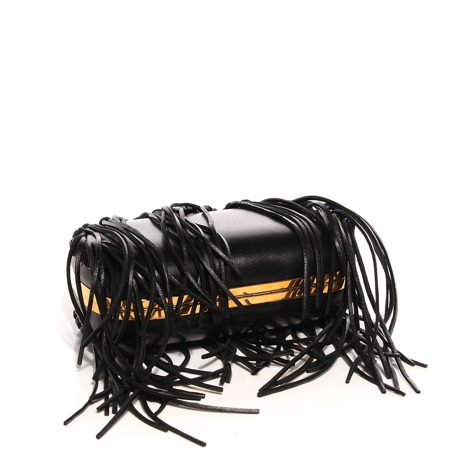Alexander McQueen Leather Fringe Crystal Skull Box Clutch Black 5 of 10
