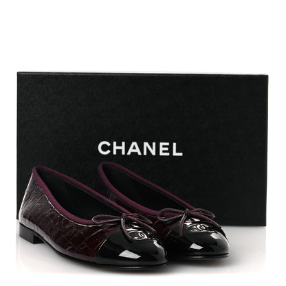 Chanel Patent Calfskin Crocodile Embossed Ballerina Flats  38 Dark Burgundy Black 11 of 11
