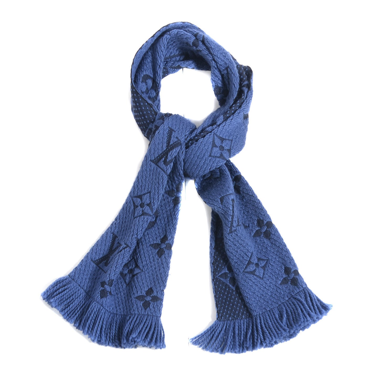 Wool Silk Logomania Scarf Denim Dark