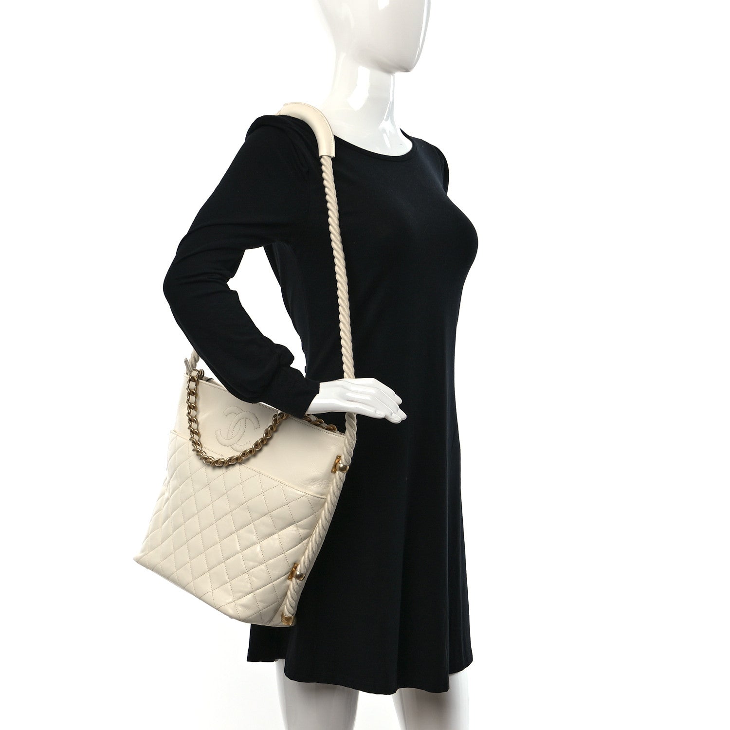 Chanel Crumpled Calfskin En Vogue Rope Hobo Bag White 2 of 11
