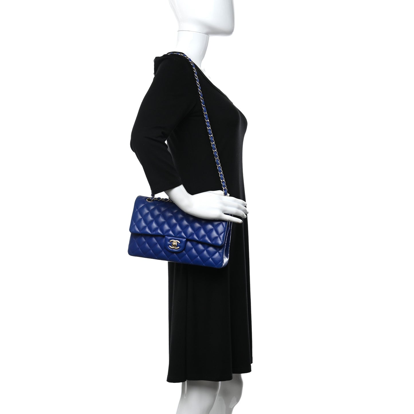 Lambskin Quilted Medium Double Flap Blue