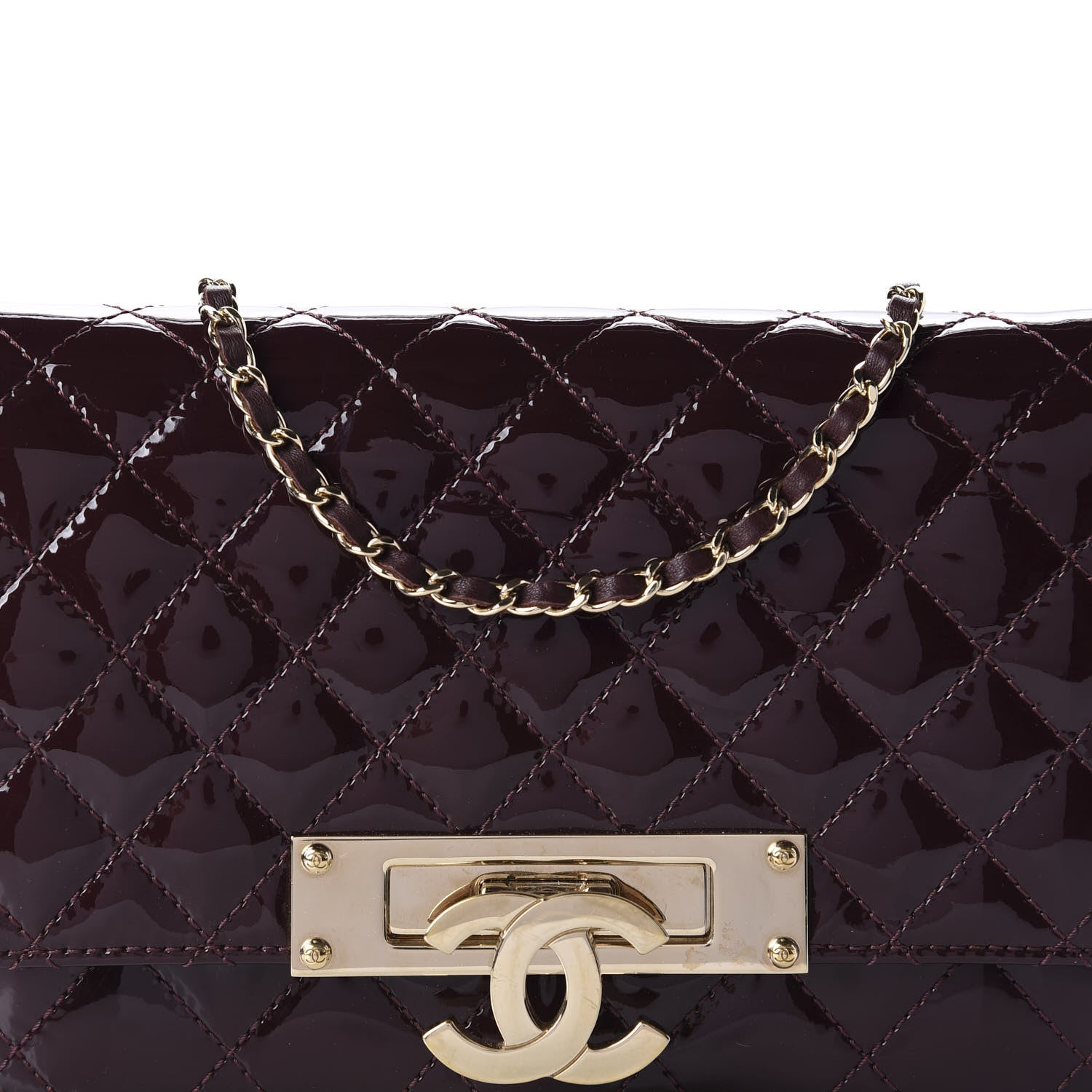 Chanel Patent Quilted Golden Class Wallet on Chain WOC Burgundy 10 of 10