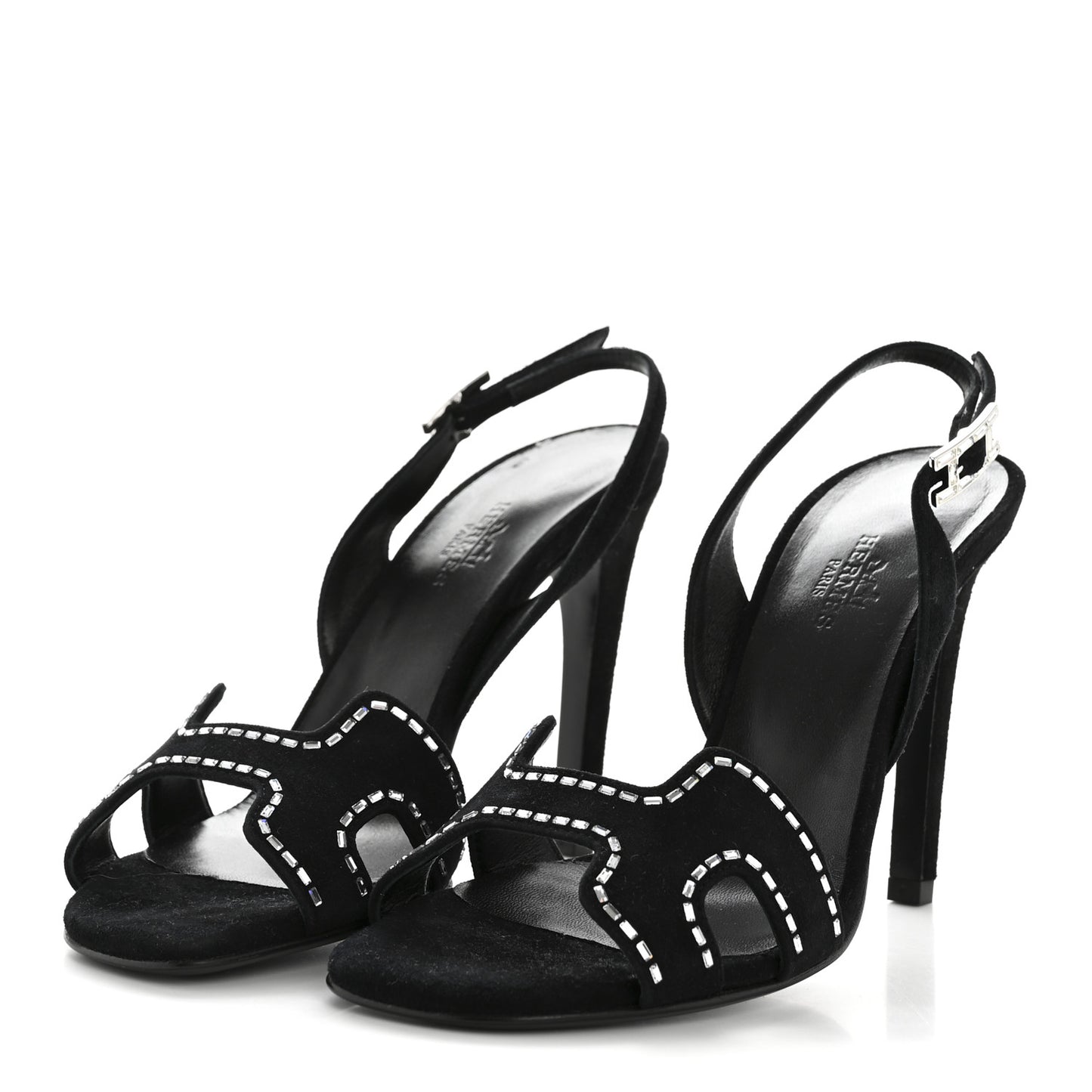 Suede Goatskin Crystal Heden 80 Sandals 36 Black