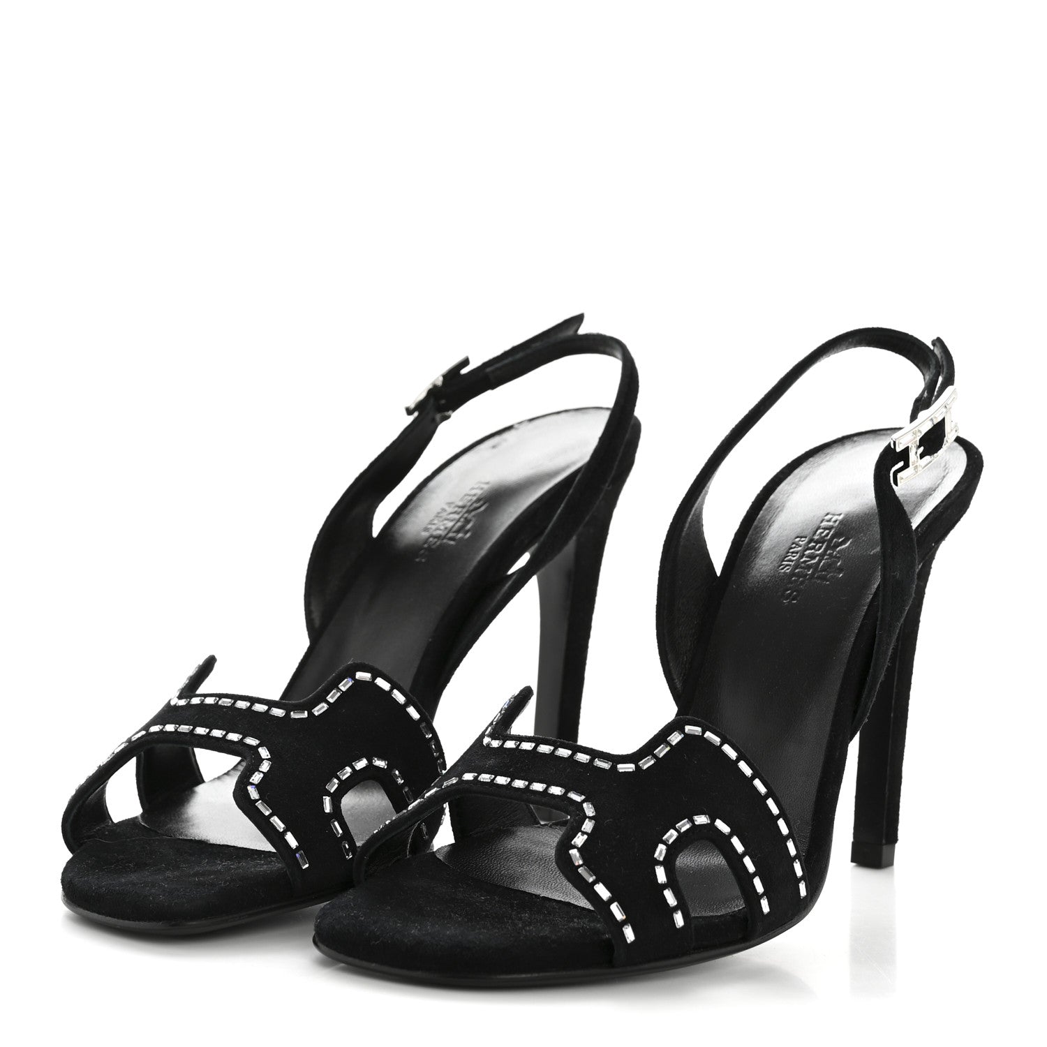 Hermes Suede Goatskin Crystal Heden 80 Sandals 36 Black 4 of 11