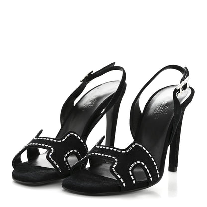 Hermes Suede Goatskin Crystal Heden 80 Sandals 36 Black 4 of 11