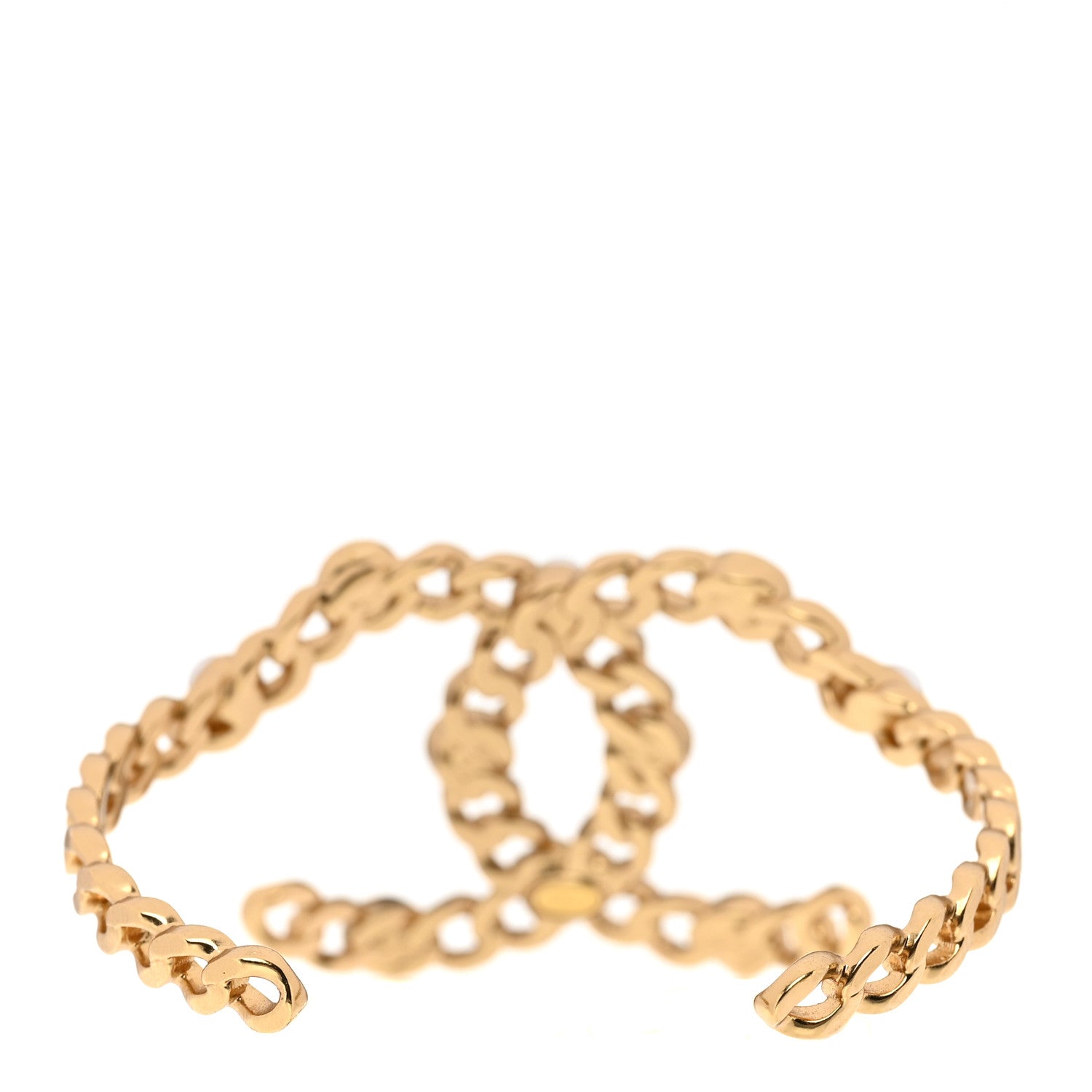 Chanel Metal Pearl Crystal Chain CC Cuff Bracelet Gold 3 of 4