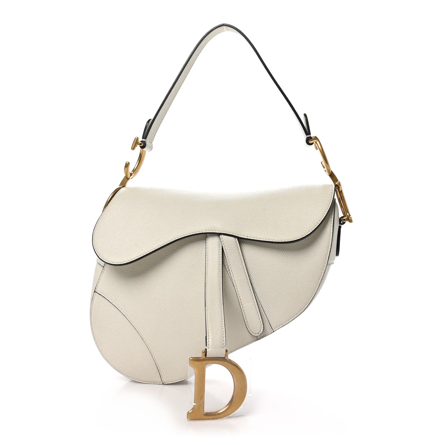 Grained Calfskin Saddle Bag White