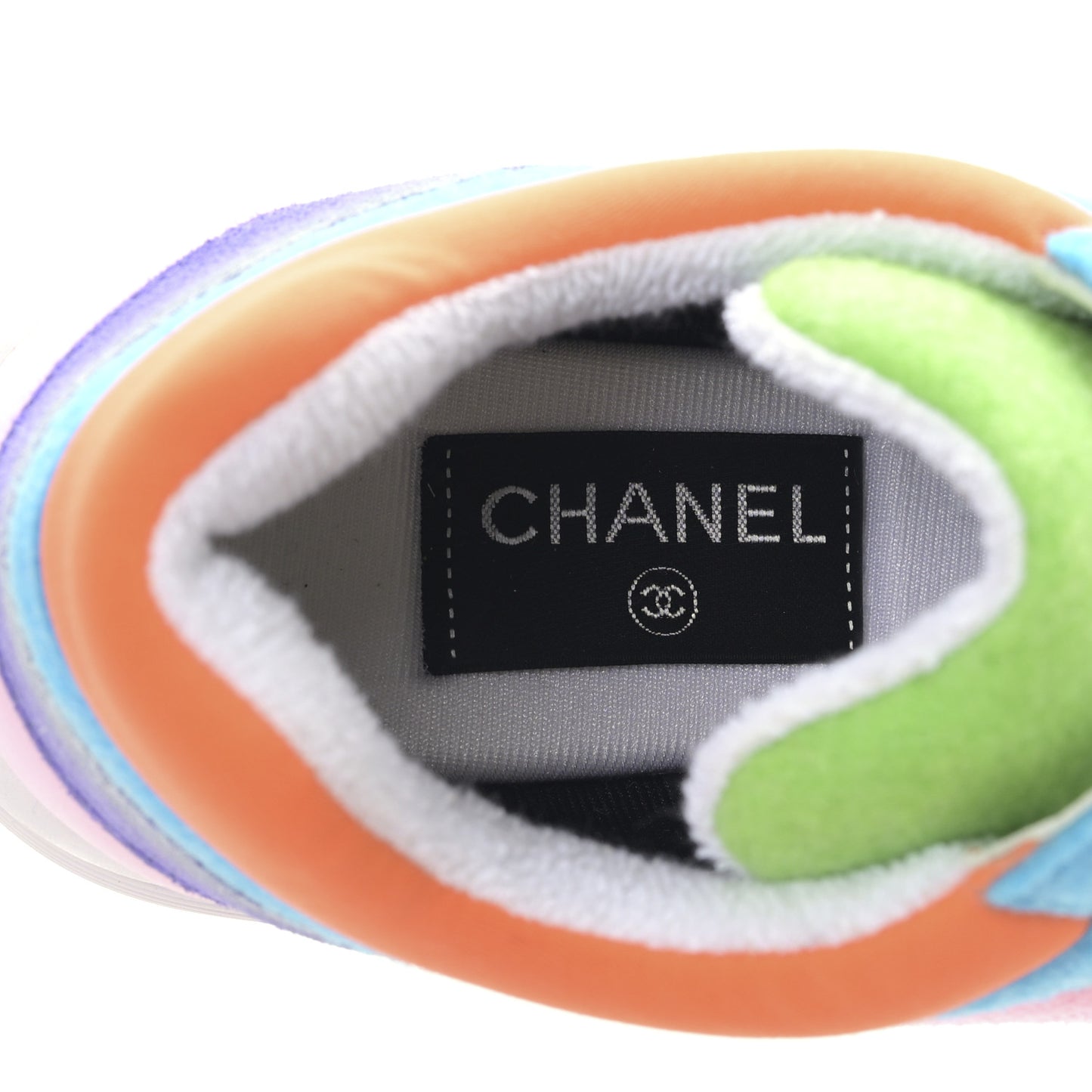 Fabric Suede Calfskin CC Sneakers 38.5 White Multicolor