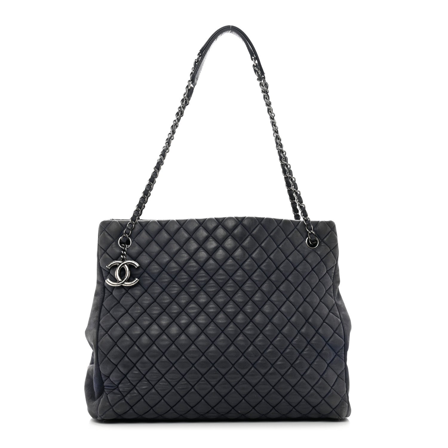 Chanel Lambskin Quilted New Bubble North South Tote Navy 1 of 12