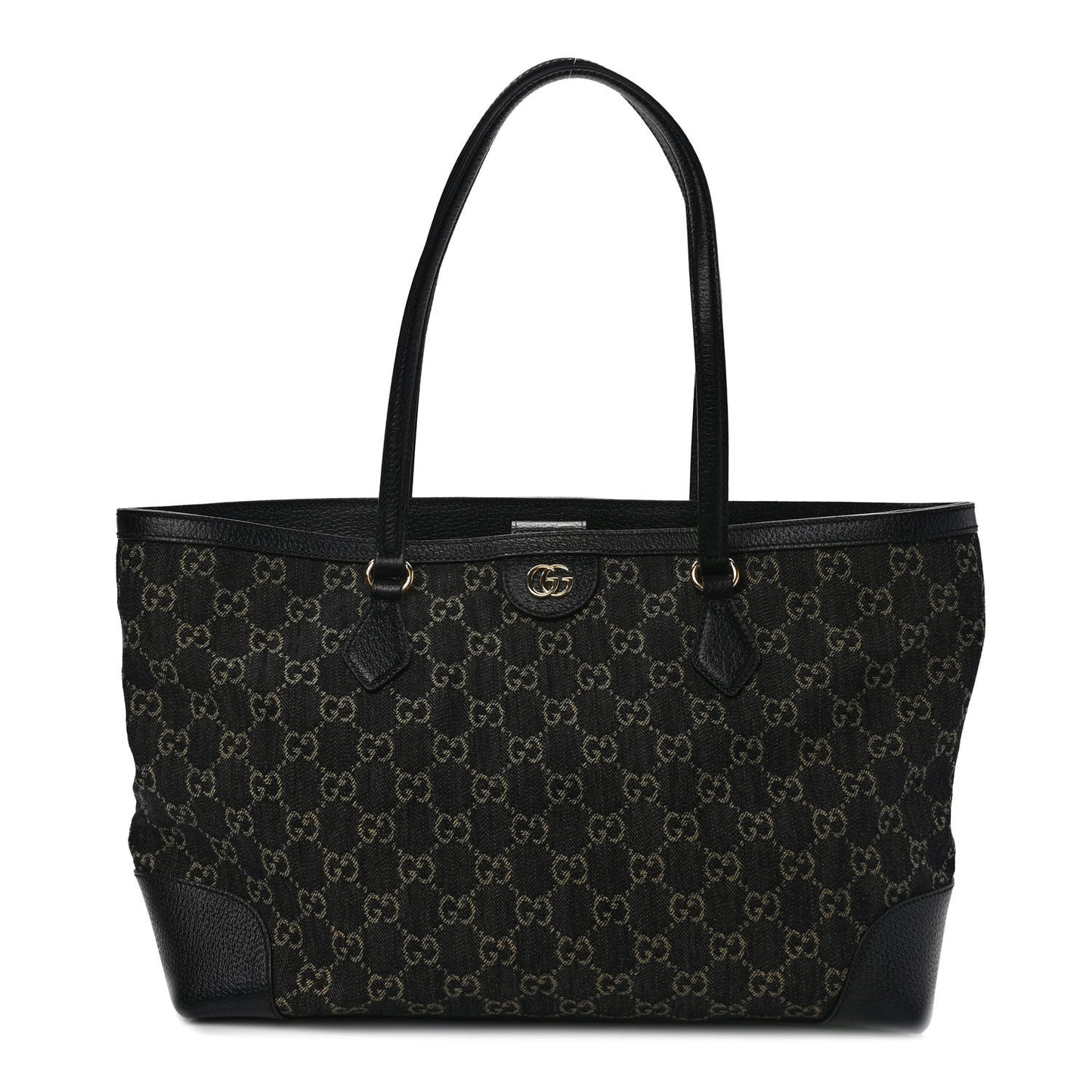 Jacquard Black Denim GG Monogram Medium Ophidia Shopping Tote Black Ivory
