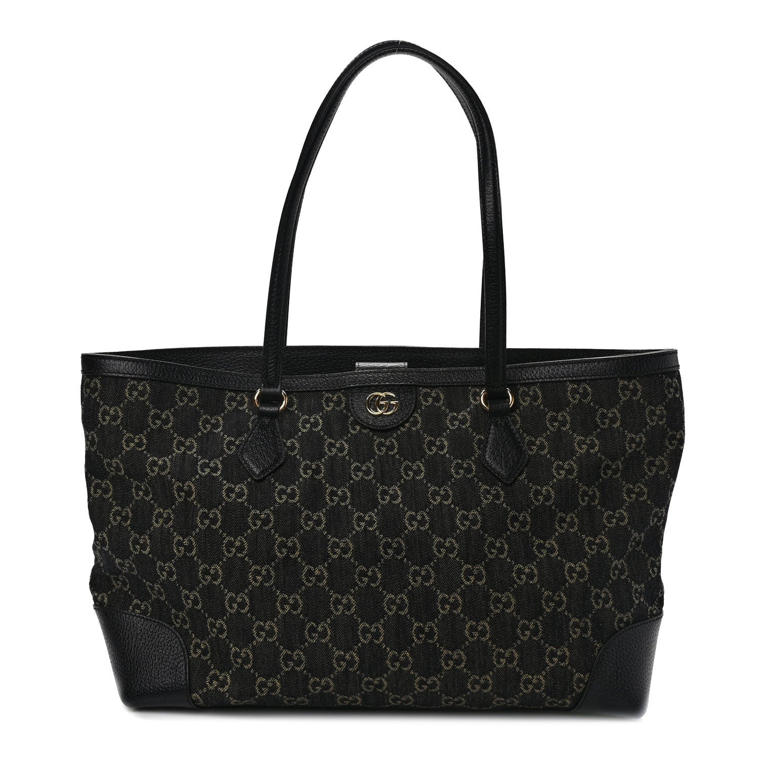 Gucci Jacquard Black Denim GG Monogram Medium Ophidia Shopping Tote Black Ivory 1 of 9