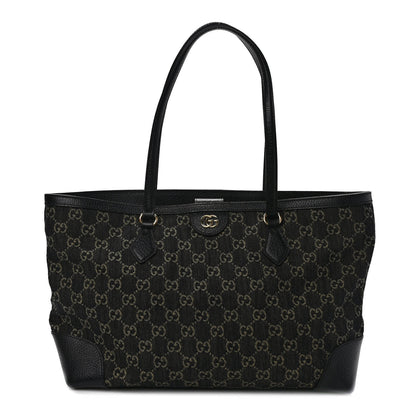 Gucci Jacquard Black Denim GG Monogram Medium Ophidia Shopping Tote Black Ivory 1 of 9