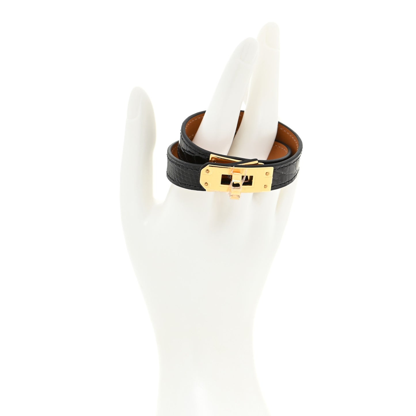 Shiny Alligator Lizard Kelly Double Tour Bracelet T2 Black