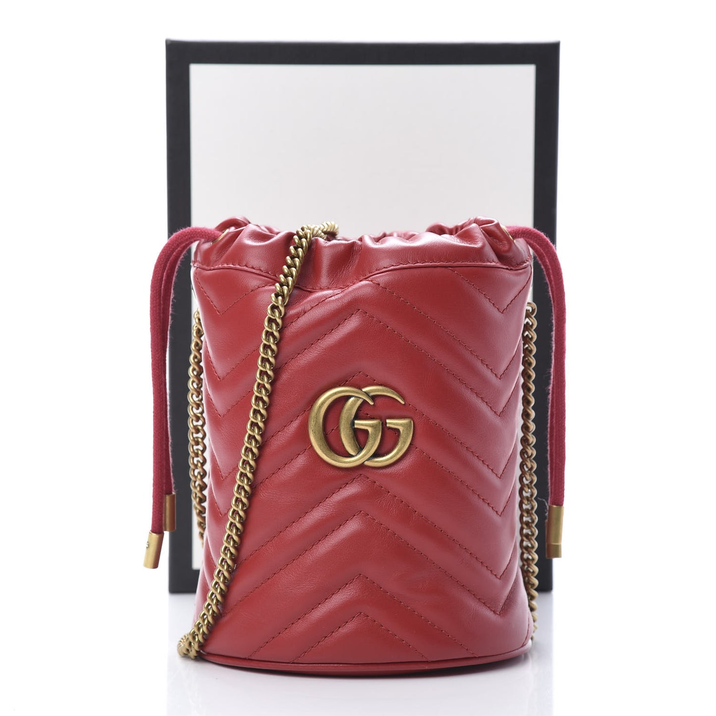 Calfskin Matelasse Mini GG Marmont 2.0 Bucket Bag Hibiscus Red