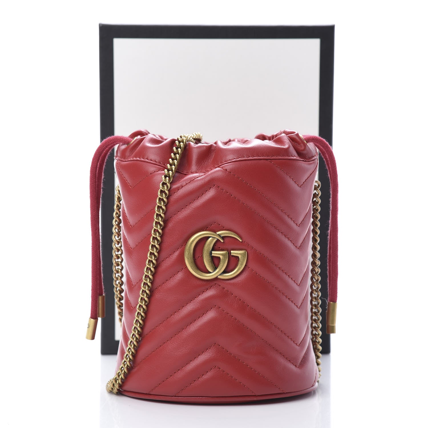 Gucci Calfskin Matelasse Mini GG Marmont 2.0 Bucket Bag Hibiscus Red 10 of 10